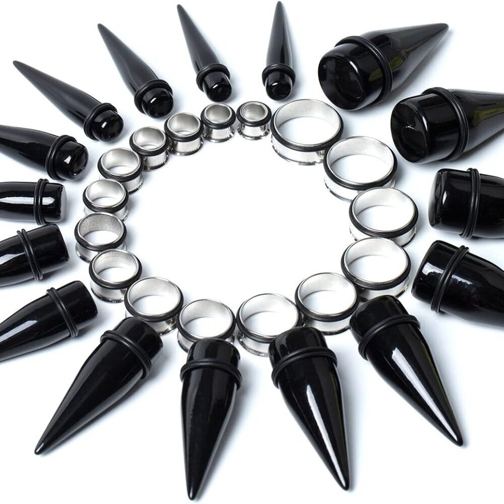 32 Pcs Ear Taper Kit Stainless Steel Gauge Stretching Plugs Tunnels Jewelry